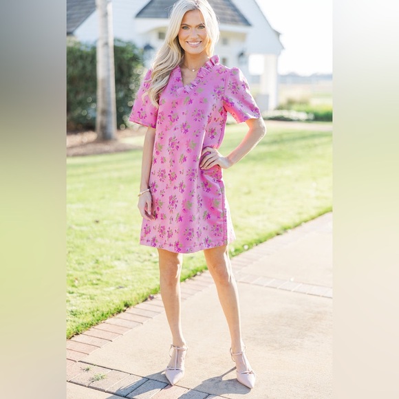 Voy Brocade Floral Pink Dress S/M - Picture 6 of 11